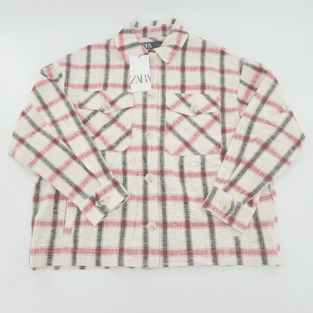 ZARA Italian Yarn Oversized Plaid Shirt Jacket Shacket Women's Size XS NWT